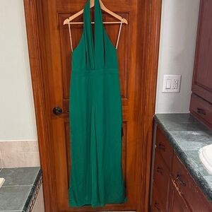 Lulu's Emerald Green Halter Wide Leg Jumpsuit